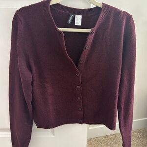 H&M burgundy Red Cropped Cardigan